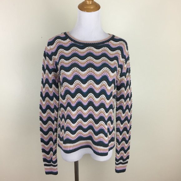 BCBGMAXAZRIA Multi-Colored Merino Wool Blend Pointelle SANJA Pullover Sweater - Picture 5 of 8
